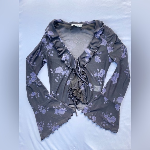 Sheer Black Floral Top- Pink Rose - Small - Picture 1 of 8
